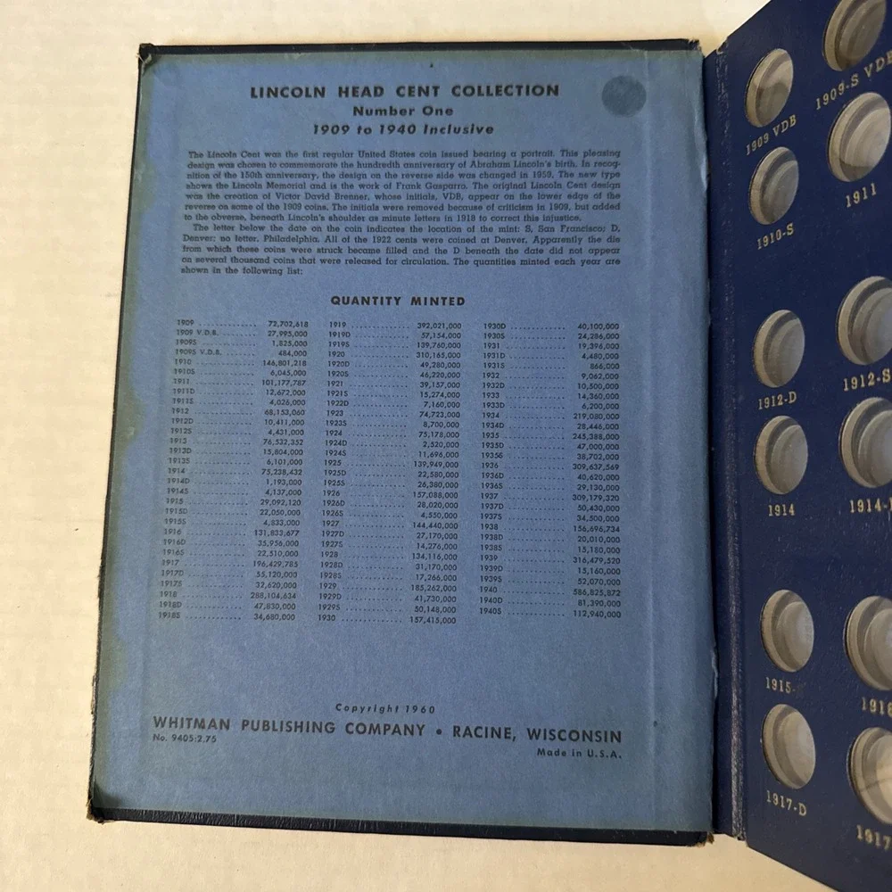 Vintage Whitman Bookshelf Lincoln Cents 1909-1940 Album #9405